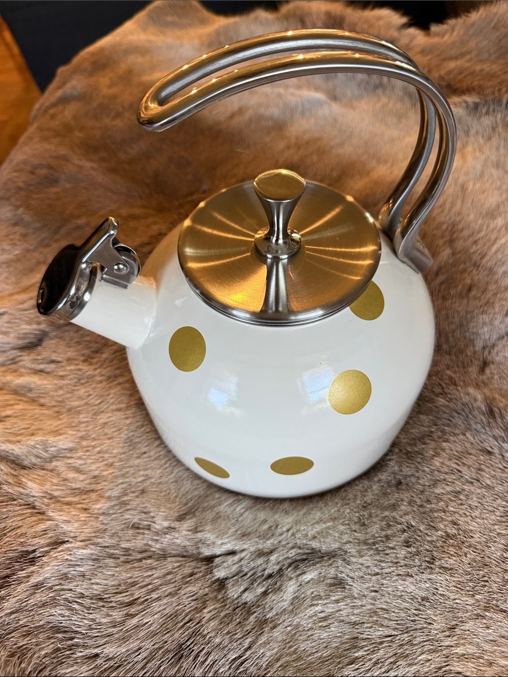 kate spade White Tea Kettle with Gold Polka Dots